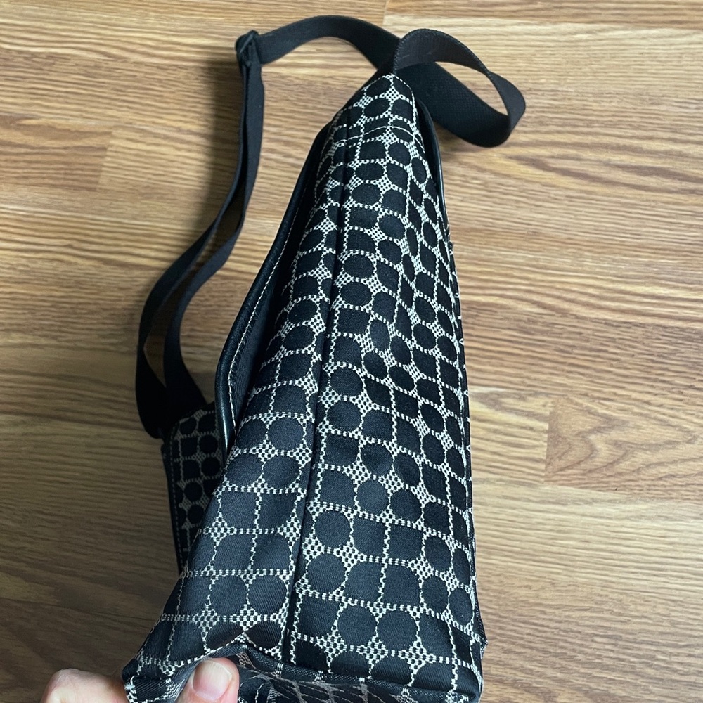 KATE SPADE Noel Jacquard Black/White Canvas Flap Messenger Crossbody Tote Bag - Picture 13 of 15